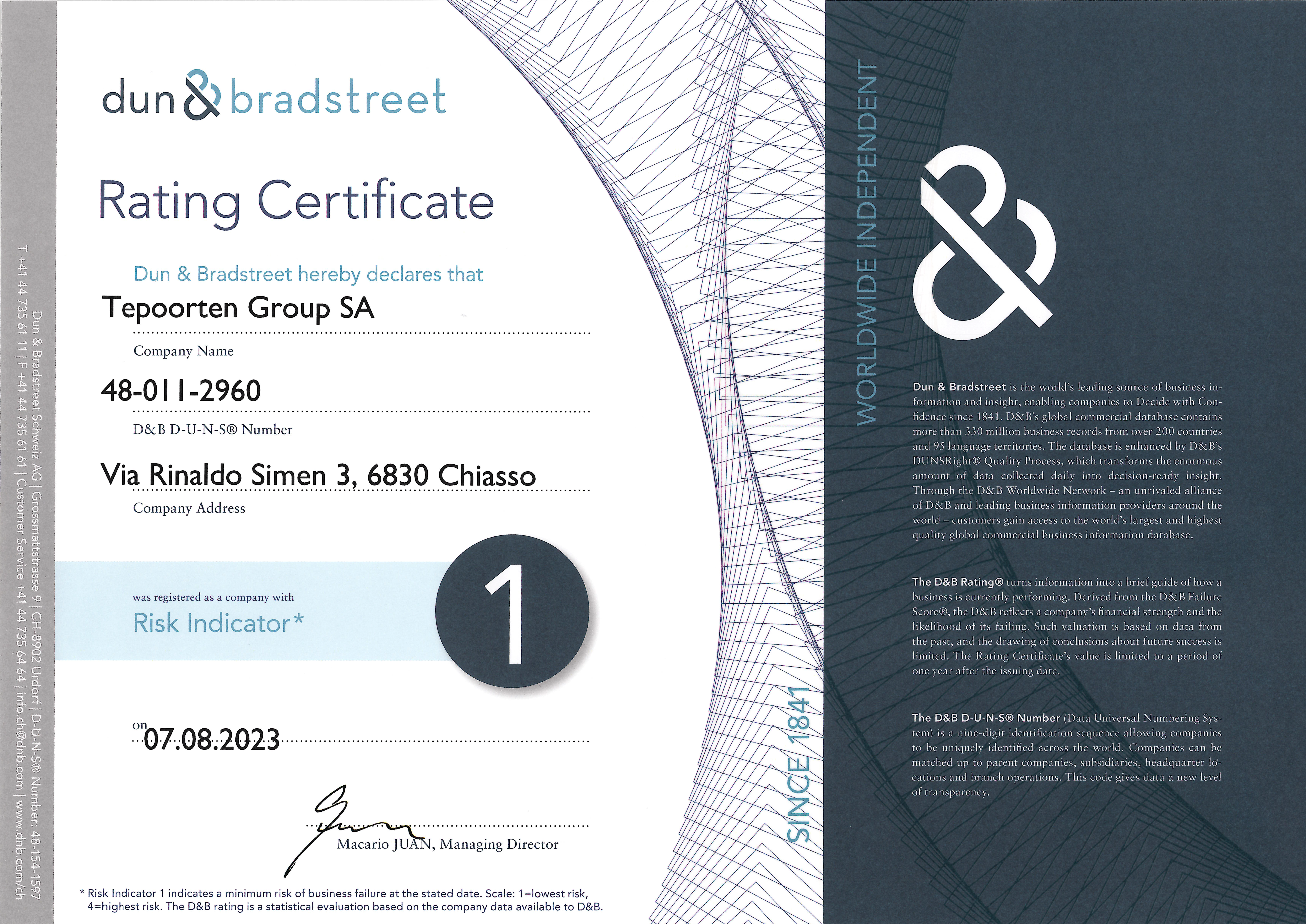 Tepoorten Group Bisnode Certificate